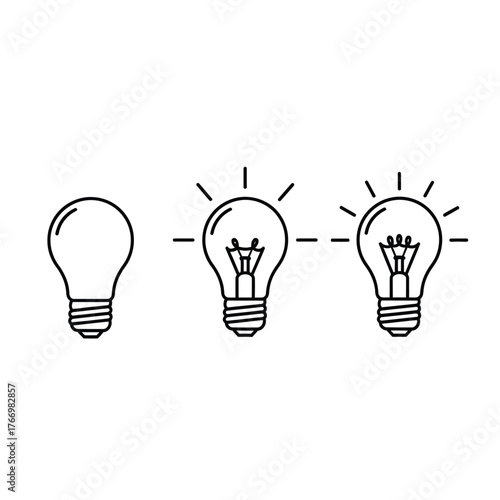 Three light bulbs representing the progression from an idea to innovation.