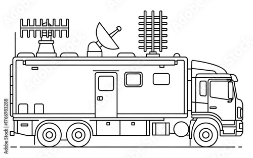 Mobile Communication Command Vehicle Line Drawing vector