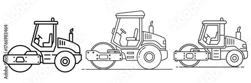 Three Road Rollers Side by Side Line Art compactor