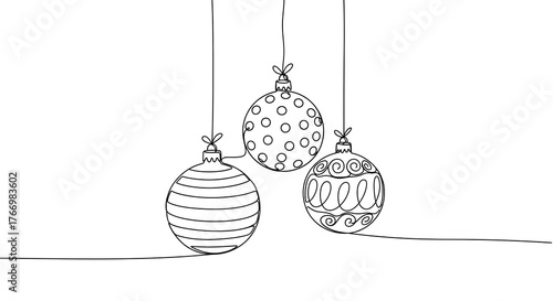 Christmas Ornament Line Art, Hanging Baubles, Holiday Decoration