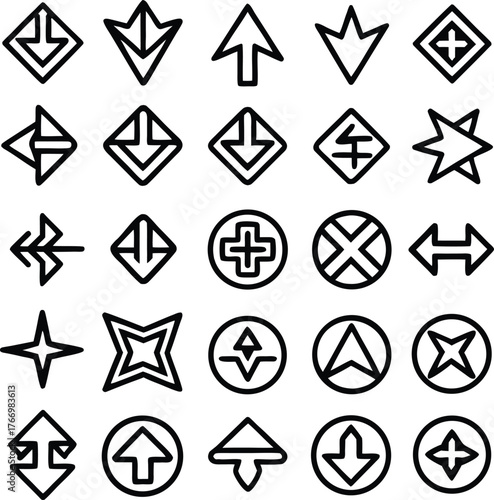 Glossy web icons set with arrow buttons, black circle symbols, and mail envelope design elements for business internet illustration