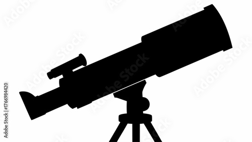 Silhouette of a telescope with tripod stand used for astronomical observation and stargazing activity