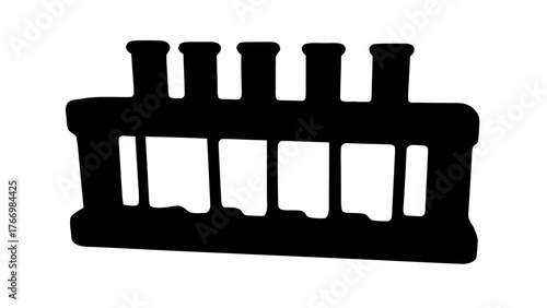 Silhouette of a test tube rack holding five test tubes used in scientific experiments and research work