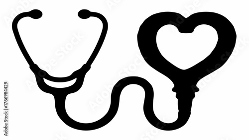 Silhouette of a stethoscope with a heart shaped end representing healthcare and medical professions