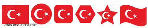 Turkey Flag Vector Set – Collection of waving, flat, and abstract Turkish flag designs in red and white.