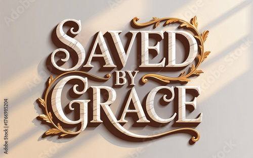 Saved by Grace elegant floral gold lettering