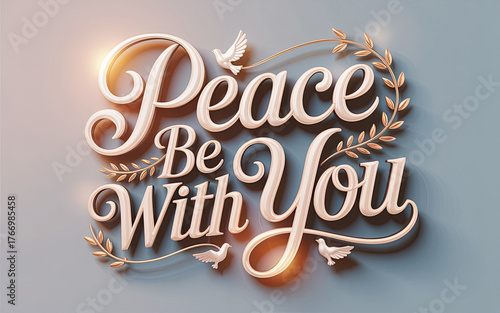 Peace Be With You blue gold floral design