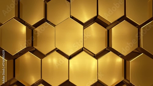 Golden Hexagon Tiles Background, Abstract Geometric Pattern
