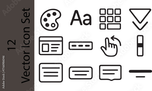 12 Black Line Vector Icons Set for Graphic Design