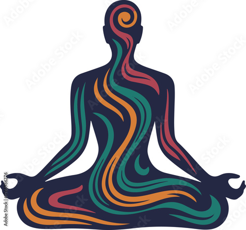Yoga Meditation Pose. Spiritual Mind And Body Harmony Illustration Vector