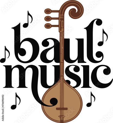 Baul Instrument Lettering Graphic Illustration Vector Background