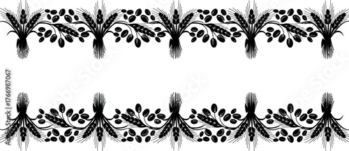 Elegant black lace borders with delicate floral patterns and fringed edges on a white background