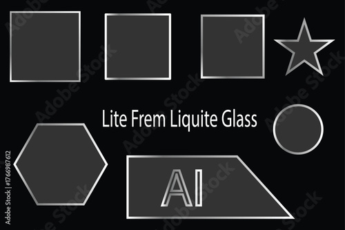 Geometric Shapes in Silver Outlines on Black Background for Modern Design Elements