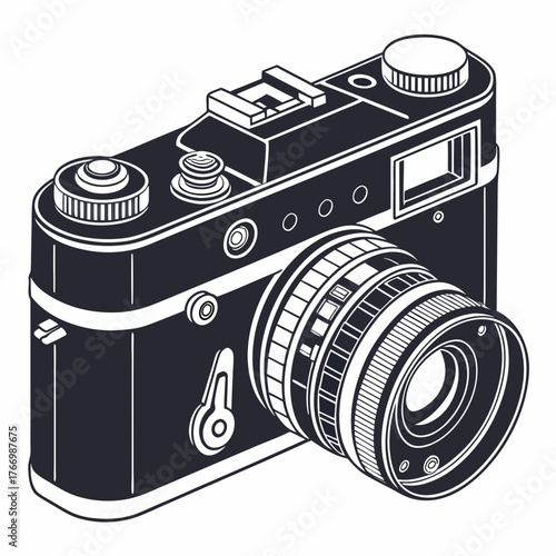 Vintage Rangefinder Camera Illustration with Lens and Hot Shoe retro photography