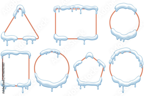 Frost arctic icicles border, Christmas snowflake circle vector artwork