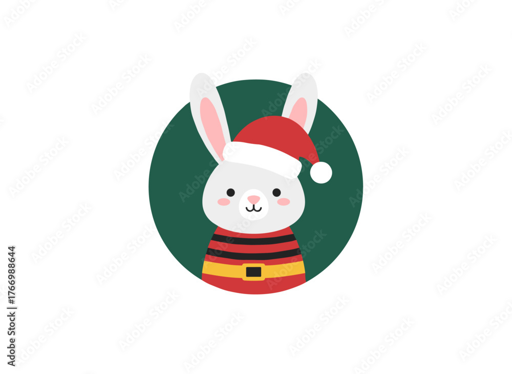 Fototapeta premium Adorable Santa Claus white rabbit celebrates the 2023 Year of the Rabbit, marking both the New Year and Chinese New Year with a joyful kawaii hare as the holiday symbol of