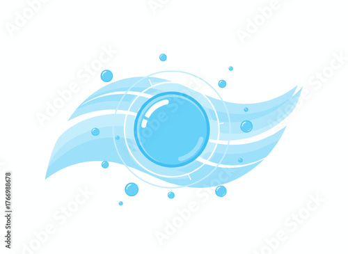 Illustration of an O₂ molecule against a blue background, featuring oxygen-themed cosmetics, ecological and biochemical concepts, rendered as a 3D vector graphic