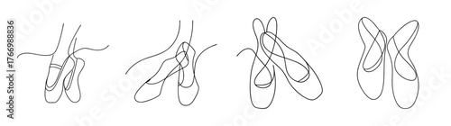 Four pairs of ballet flats shown from different angles delicate sketch style