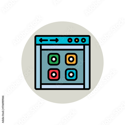 Circular Control Panel Icon – Beige Background with Multicolor Buttons