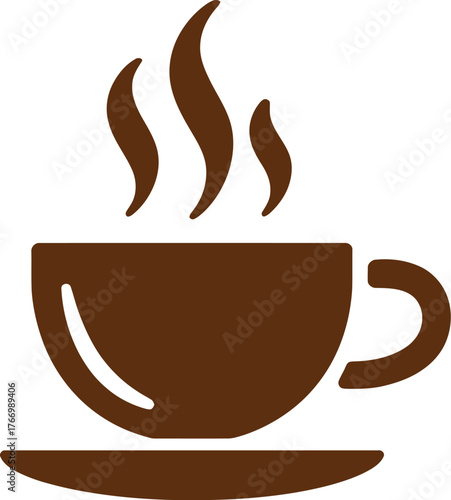 A steaming cup of coffee sits on a saucer in a brown illustration.