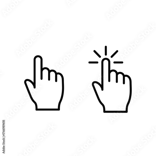 Two hand cursor icons, one activated with a click effect, isolated on a white background.