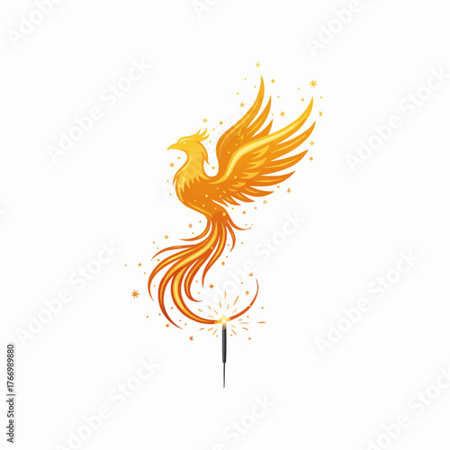 Vibrant golden phoenix illustration in watercolor style vector graphic scalable art