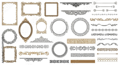 Set of decorative frames and borders vintage vector design elements for invitations and graphic design isolated on white background