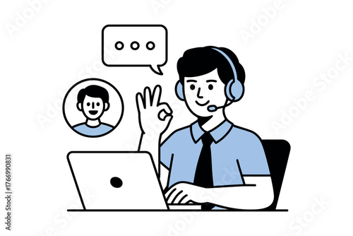 Vector art of customer service agent with headset offering support