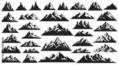 Collection of mountain silhouette icons vector illustration of mountain ranges perfect for outdoor adventure and nature-themed designs