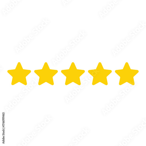 Five golden stars are arranged in a row against a white background.