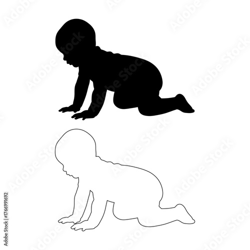 Dynamic silhouette of a baby in motion capturing first crawling steps symbolizing development vector