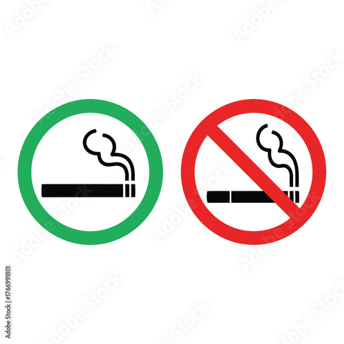 Symbols indicating areas where smoking is permitted and prohibited.
