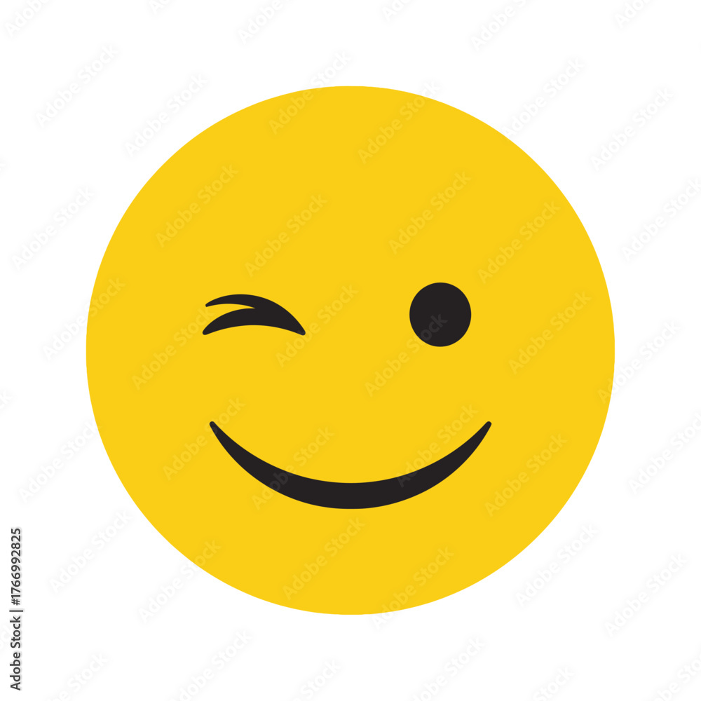Fototapeta premium A yellow smiley face icon winks with a broad smile.
