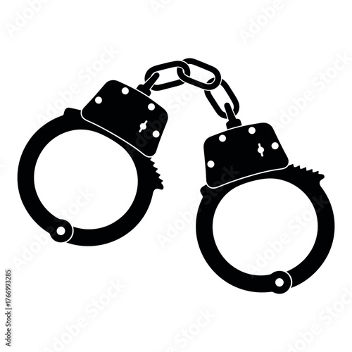 Minimalist silhouette of heavy duty handcuffs stark black design for criminal justice themes vector