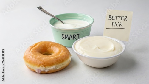 Sweet Treat with Yogurt and Note Suggesting Smart Choices