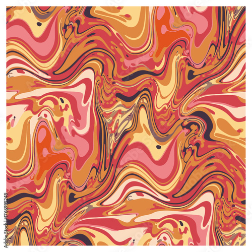 This seamless design features a mesmerizing abstract marble pattern with fluid, undulating swirls in rich shades of pink, peach, coral, and cream. The pattern evokes a sense of motion and energy.