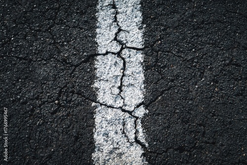 Wallpaper Mural Cracked asphalt road surface with white lane markings showing damage and contrast in texture, featuring dark asphalt and small stones, ideal for urban infrastructure themes Torontodigital.ca