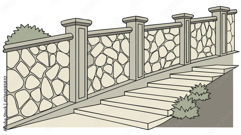 Obraz premium CAD Drawings. Set of Vector Stone Wall Pattern for Landscape Architecture and Design
