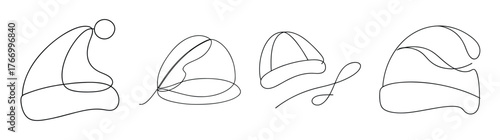 Sketchy line art set of beanies showing different angles and styles