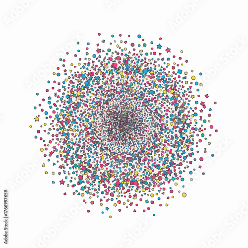 Abstract speckled circular burst of tiny dots with subtle color highlights vector graphic