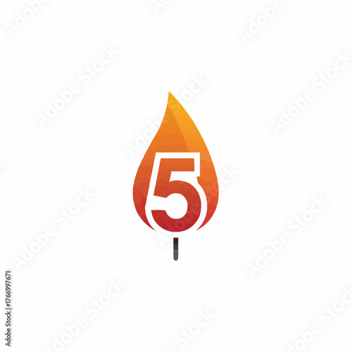 Fiery number 5 candle vector graphic for celebrations and birthdays