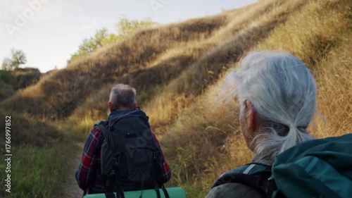 Wallpaper Mural Senior woman with husband hike across fall hilly countryside Torontodigital.ca