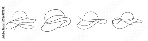 Set of four sketchy drawings depicting bucket hats in various styles and angles