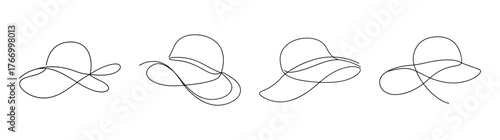 Fashionable bucket hat designs in different perspectives sketch style