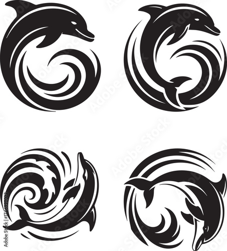 Tribal Dolphin Circular Logo Design