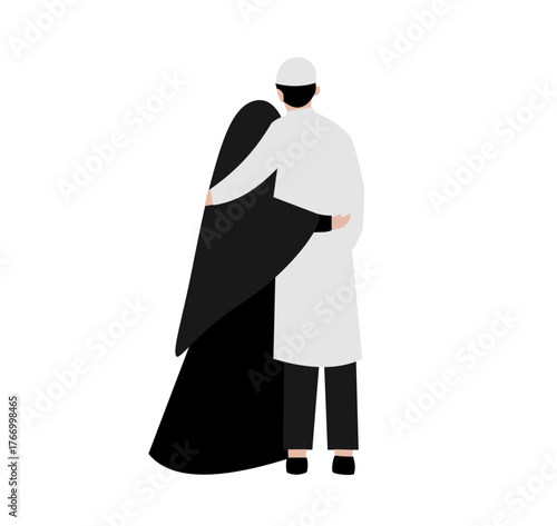 Muslim Couple Hug Illustration