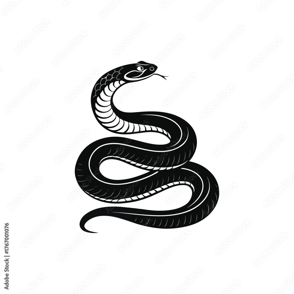 Obraz premium Coiled Snake Silhouette Vector on White Background Minimalist Serpent Art Design