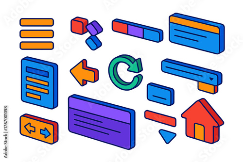 Bold Web Navigation Icons. Isometric vector illustration set Web Navigation Elements: hamburger menu, breadcrumbs, navigation bar,