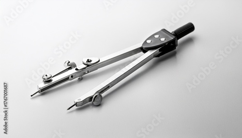 metal compass on white background for precise drafting and geometry