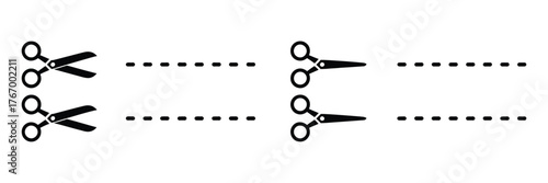 Scissors Cutting Dotted Lines, Coupon Concept Illustration, Isolated on White Background, Discount Voucher Icon, Sale Promotion, Retail Offer, Flat Vector, Clip Art, Business Marketing Design